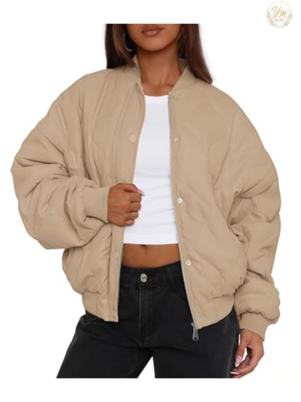 Women's Cropped Quilted Bomber Jacket Winter Zip Up Puffer
